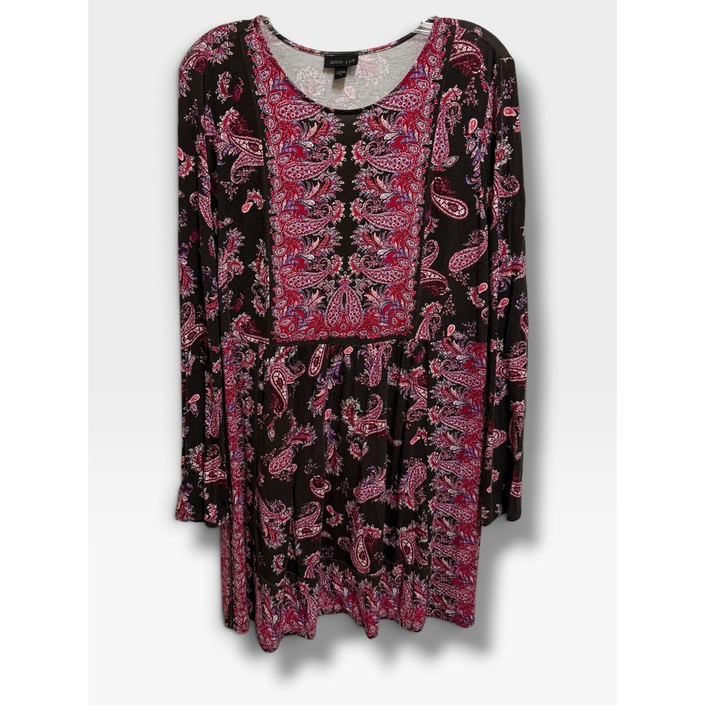 J. Jill Wearever Paisley Tunic Dress Long Sleeve Empire Waist Pink Black M
